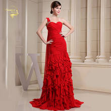 Vintage One Shoulder Red Mermaid Evening Dresses Long Prom Formal Women Dinner Gown Bridal Dresses 2022 for Wedding Party FG8899 2024 - buy cheap