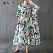 short sleeve cotton vintage floral dresses for women casual loose long woman summer dress elegant clothes 2021 2024 - buy cheap