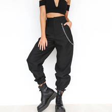 Calça cargo preta com corrente vintage, calça de cintura alta para mulheres, estilo baggy plus size 2024 - compre barato