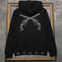 Men's 100% Cotton Zipper Hoodies Rhinestone double gun five-pointed star print Sweatshirt Men Sweaterwear DD|41935D528 2024 - buy cheap