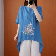Women Summer Casual T-shirts New Arrival 2021 Simple Style Vintage Floral Embroidery Loose Female Tops Tees S3415 2024 - buy cheap