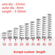 20Pcs/lot 0.5mm 0.5x4mm Stainless Steel Compression Spring wire diameter 0.5mm outer diameter 4mm length 5-50mm 2024 - buy cheap