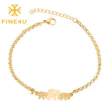 FINE4U-pulsera de cadena cubana de acero inoxidable, brazalete ajustable con diseño de elefante Triple, Animal, B426 2024 - compra barato