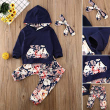 Emmababy Infant Baby Girls Tracksuit Kids Floral Hood Tops Flower Pants Headband 3Pcs Cotton Outfit Clothes Set 0-24M 2024 - buy cheap