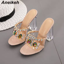 Aneikeh Summer Fashion Crystal Diamond Slides Clear PVC Transparent Slippers Women Shoes Peep Toe High Heels Mules Dress Pumps 2024 - buy cheap