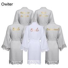 Owiter Rayon Cotton Lace Robes Plus Size Wedding Bath Robe Bridesmaid Bride Dressing Gown Women Sleepwear Maid of Honor Gray 2024 - buy cheap