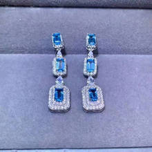 Alta qualidade azul topázio quadrado brincos de pedra preciosa s925 prata fina moda jóias de casamento para mulher frete grátis meibapj fs 2024 - compre barato