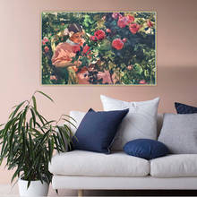 Holover-pintura al óleo de Joaquin Sorolla "Elena Among Roses", póster estético de naturalismo, arte de pared, decoración de la habitación del hogar 2024 - compra barato