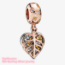 Autumn 100% 925 Sterling Silver Sparkling Leaves Dangle Charm Rose Gold beads Fits Original Pandora bracelets Jewelry 2024 - buy cheap