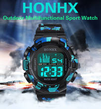Часы мужские электронные, со светодиодной подсветкой, военные, с будильником и датой, бренд HONHX 2024 - купить недорого