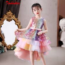 Summer Girls Rainbow Sequins Unicorn Trailing Princess Dress Birthday Party Gown Child Pony Pink Princess Cosplay Dressing Up 2024 - buy cheap