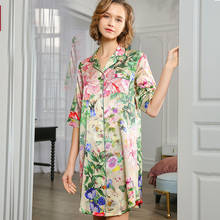 Women Women  100% Mulberry Silk Printed Nightdress Female Autumn Heavy Silk Large Size Lingerie S5649Nightgown 2024 - buy cheap