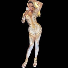 Sexy Geometric patterns Jumpsuit Sparkly Stones Bodysuit Stage Wear Women's Celebrate Female Singer Crystals party dance Costume 2024 - buy cheap