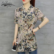 Fashion Woman Blouses 2021 Short Sleeve Long Summer Tops Floral Print Chiffon Blouse Shirt Womens Tops And Blouse Blusas D532 40 2024 - buy cheap