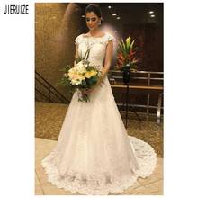 JIERUIZE Robe De Mariee Cap Sleeves Wedding Dresses Scoop Neck White Appliques Bridal Dresses Lace Up Back Vestido De Noiva 2024 - buy cheap