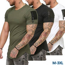 Camiseta de manga curta de tamanho grande masculina com design personalizado de bolso com zíper no ombro em torno do pescoço t camisa 2024 - compre barato