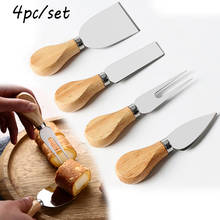Juego de cuchillos con mango de madera de roble y bambú, Kit de rebanador de queso, herramientas de cocina, cortador de Cheedse, 4 unids/set 2024 - compra barato