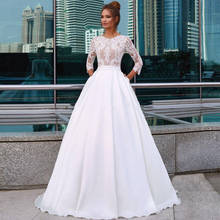 Elegant Wedding Dress 2021 A-Line O-Neck 3/4 Sleeve Lace Appliques Satin Sweep Train Vintage Bridal Gown Vestidos De Noiva 2024 - buy cheap