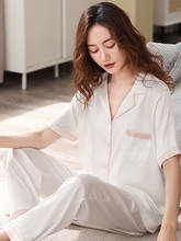 Conjunto de pijama de verão de cetim feminino, pijama manga curta, roupa de dormir fina, tamanho grande, 2021 2024 - compre barato