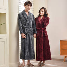 Для влюбленных; Зимние фланелевые бархатные халат кимоно теплые удлиненные банный халат для мужчин размера плюс M-XXXL халат для женщин, одежда для сна 2024 - купить недорого