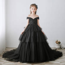 Flower Girls Dresses Princess V-Neck Sequined Beading Ball Gown Off The Shoulder Tulle Tiered Embroidery Kids Party Dress D247 2024 - buy cheap