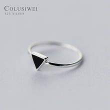 COLUSIWEI Authentic 925 Sterling Silver Geometric Triangle Ring for Women Simple Black Enamle Open Rings Female Fashion Jewelry 2024 - buy cheap