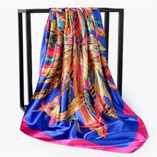 2021 Silk Scarf Women Print Hair Neck Square Scarves Office Ladies Shawl Bandanna 90CM Muslim Hijab Handkerchief Muffler Foulard 2024 - buy cheap