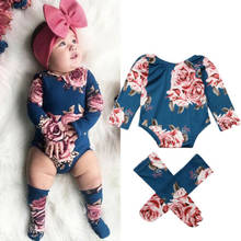 Newborn Baby Girls Flower Clothes Short Flare Sleeve Romper Floral Stocking Cotton Outfit Warm Leg Set 2024 - buy cheap