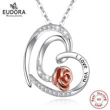 Eudora 925 sterling silver Crystal Rose Heart Pendant necklace Rose gold Flower Romantic Sterling Silver Jewelry party Gift D513 2024 - buy cheap