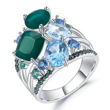 Anel de balé com pedras preciosas, anel de dedo verde ágata topázio para mulheres, joias finas de casamento real 925 de prata esterlina 2024 - compre barato