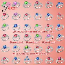Top Sale Mixed Color Finger Rings 24pcs 925 Sterling Silver Shiny Cubic Zirconia Statement Rings Wholesale/Retail Price 2024 - buy cheap