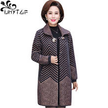UHYTGF fashion mom autumn winter woolen jacket quality Imitation Mink Cashmere wool coat elegant stripe 4XL plus size coats 1002 2024 - buy cheap
