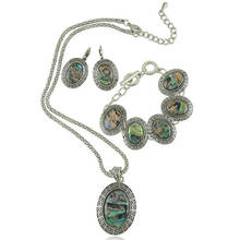 FYSL Silver Plated Oval Shape Abalone Shell Pendant Necklace Earrings Link Chain Bracelet Jewelry Set 2024 - buy cheap