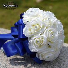 Kyunovia-ramo de rosas de seda para damas de honor, ramos de flores artificiales con diamantes de imitación, centro de mesa, ramo de flores rojo para boda, GC27 2024 - compra barato