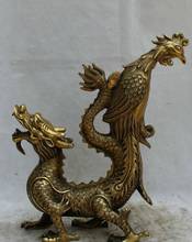 14" Chinese Brass Feng Shui animal Zodiac Year dragon phoenix sculpture Statue 2024 - buy cheap