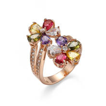 Кольцо женское, розовое золото, в форме цветка с кристаллами, 2020 2024 - купить недорого