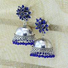 Ins Indian Jhumki Jhumka Handmade Blue Beads Flower Piercing Earrings Vintage Women Party Jewelry 2024 - buy cheap