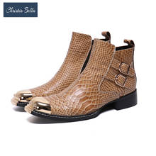 Zapatos de cuero auténtico para hombre, botines con cremallera y estampado de cocodrilo, estilo vaquero, zapatos italianos de diseñador, talla grande, Bella 2024 - compra barato