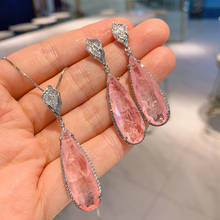 Funmode cor rosa gota de água zircão cúbico conjunto de jóias para o casamento feminino acessórios nupcial partyjewelry conjunto atacado fs195 2024 - compre barato