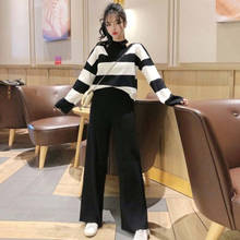 Camisola de tricô com elástico, conjunto de roupas femininas casual de duas peças, pulôver com calças de pernas largas 2024 - compre barato