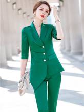 Элегантные зеленые женские туфли на выход; Офисная деловая Повседневная обувь костюм с блейзером на весну и лето с коротким рукавом Профессиональный брючные костюмы размера плюс 5XL 2024 - купить недорого