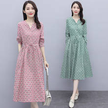 2022 Vintage Cotton Linen Casual Print Midi Dress Spring Autumn Pink Casual Prom Maxi Dress Elegant Women Bodycon Party Vestidos 2024 - buy cheap