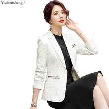 Elegant Women Single Button Blazers Vintage Slim Long Sleeve Casual Outerwear S-4XL Chic Black White Plaid Coat Tops 2024 - buy cheap