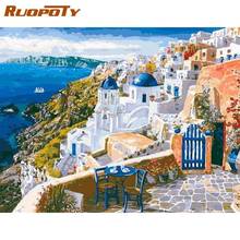 RUOPOTY 60x75cm Frame Painting By Numbers Santorini Village Landscape Picture By Number Home Living Room Wall Decor Artcraft 2024 - buy cheap