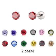 Brincos com pedra de zircão colorida de aço inoxidável, 16 cores 2.5mm, bola de empurrar, joias fashion feminina, novo presente 2019 2024 - compre barato