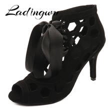 Ladingwu 2021 New latin Dance Shoes Women Black Suede Salsa Dance Shoes Girls Ballroom Dance Shoes Laser Hollow Sandals 2024 - buy cheap