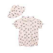 2021 New Summer 0-24M Baby Girl 2Pcs Set Peter Pan Collar Cherry Print Buttons Short Sleeve Bodysuit+Hat Toddler Infant Clothes 2024 - buy cheap