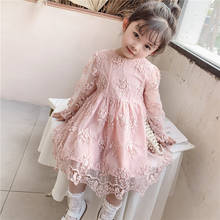 2020 Baby Girl Fashion Lace Flower Dress Long Sleeved Girls Kids Princess Party Birthday Dresses Vestidos Children Clothes 2024 - compre barato