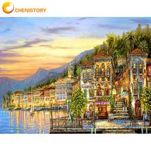 Chenistory-quadro pintura por números para adultos, dourado, orla, paisagem, conjunto, 60x75cm, desenho acrílico 2024 - compre barato