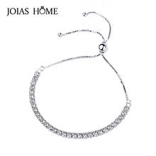 Joiashome pulseira de prata 925, caixa coreana, corrente de bola, conta elástica, pulseira de zircônia ajustável para a namorada, presente de dia 2024 - compre barato